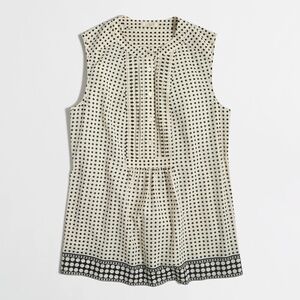 J. Crew Factory Printed Dot Tuxedo Sleeveless Top - Black & Off-white, 12
